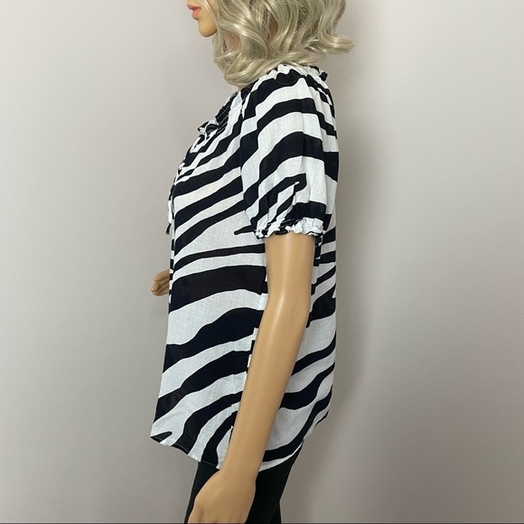 Loft Zebra Print Cotton Blouse Keyhole Tie Neck Size Medium - Picture 5 of 10